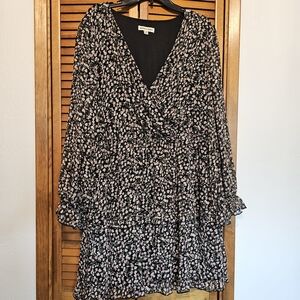 Inspired Hearts Black and Pink Floral Long Sleeve Dress